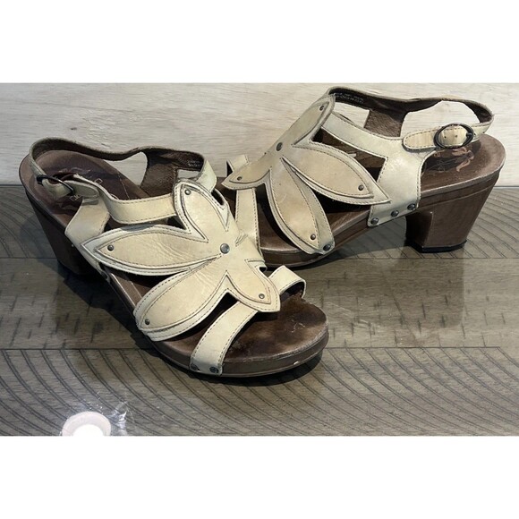 Dansko Sandals Leather Floral Strappy Wood Platform Size 41 US 10.5-11 buckle ni - Picture 1 of 9